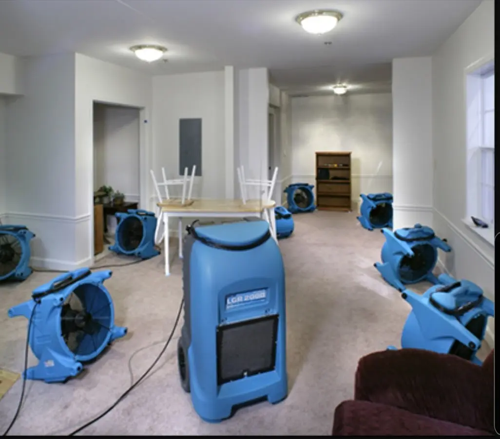 Air movers and dehumidifier setup for Water Extraction & Removal in Lakewood